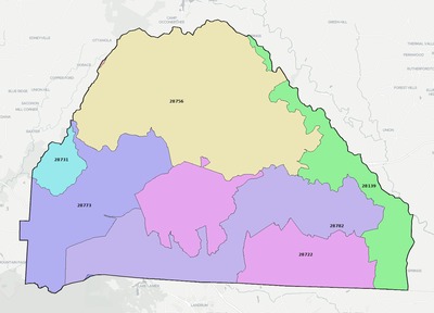 Polk County NC ZIP code boundaries map