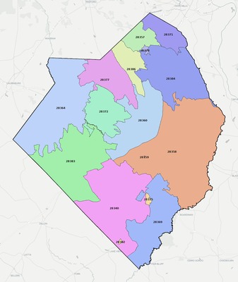 Robeson County NC ZIP code boundaries map