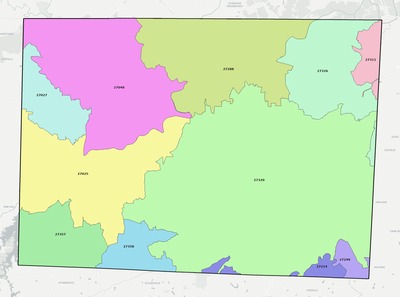 Rockingham County NC ZIP code boundaries map
