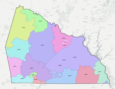 Rowan County NC ZIP code boundaries map