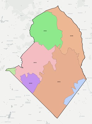 Scotland County NC ZIP code boundaries map