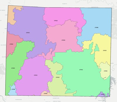 Stokes County NC ZIP code boundaries map
