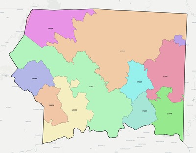 Surry County NC ZIP code boundaries map