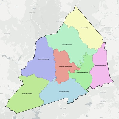 Transylvania County NC townships and subdivisions map
