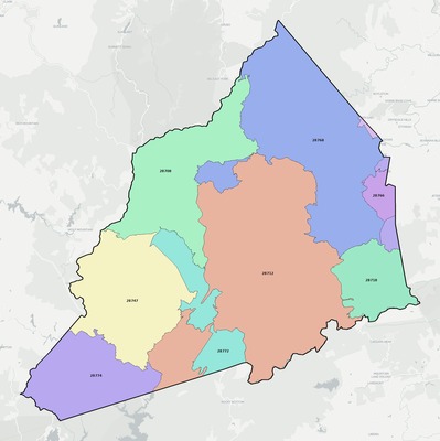Transylvania County NC ZIP code boundaries map