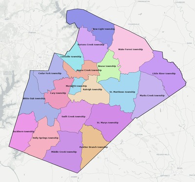 Wake County NC townships and subdivisions map