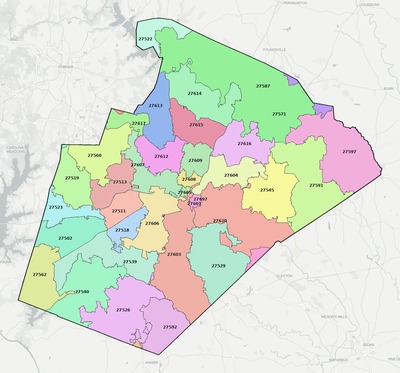 Wake County NC ZIP code map preview