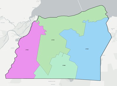 Washington County NC ZIP code boundaries map