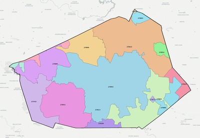 Wilson County NC ZIP code boundaries map
