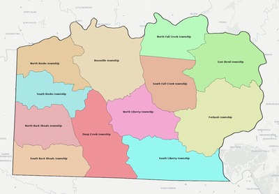 Yadkin County NC townships and subdivisions map