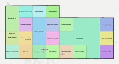 Adams County ND townships and subdivisions map