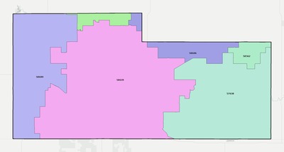 Adams County ND ZIP code boundaries map