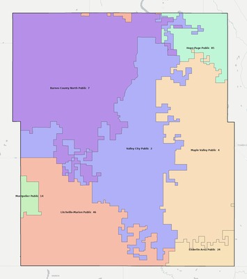 Barnes County ND school district boundaries map