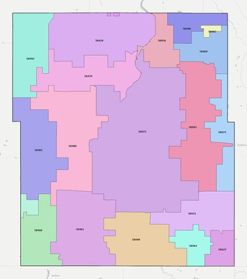Barnes County ND ZIP code boundaries map