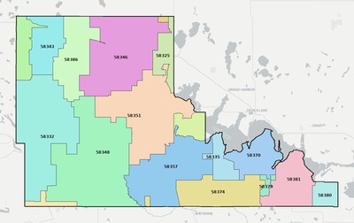 Benson County ND ZIP code boundaries map