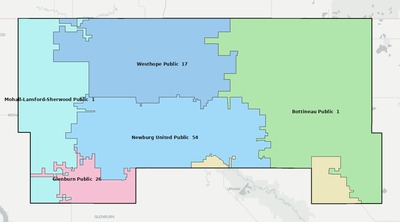 Bottineau County ND school district boundaries map
