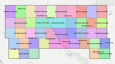 Bottineau County ND townships and subdivisions map