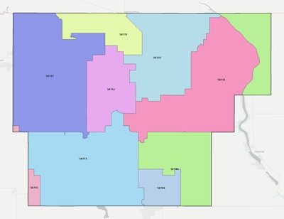 Burke County ND ZIP code boundaries map
