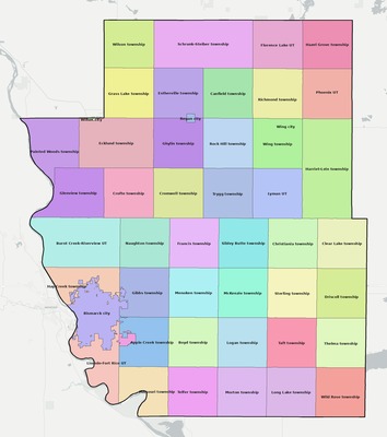 Burleigh County ND townships and subdivisions map