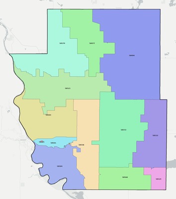 Burleigh County ND ZIP code boundaries map