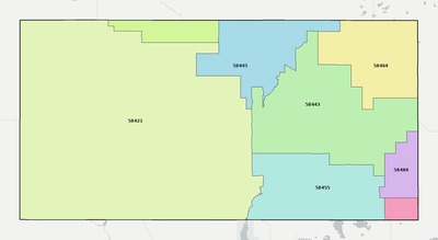 Foster County ND ZIP code boundaries map