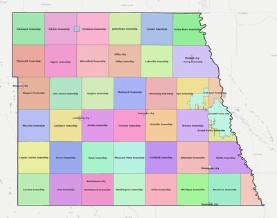 Grand Forks County ND townships and subdivisions map