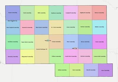 Hettinger County ND townships and subdivisions map