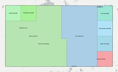 Logan County ND townships and subdivisions map