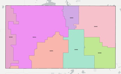 Logan County ND ZIP code boundaries map