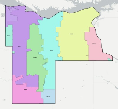Mercer County ND ZIP code boundaries map