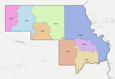 Morton County ND ZIP code boundaries map