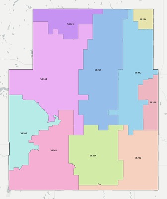 Nelson County ND ZIP code boundaries map