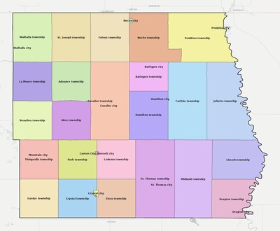 Pembina County ND townships and subdivisions map