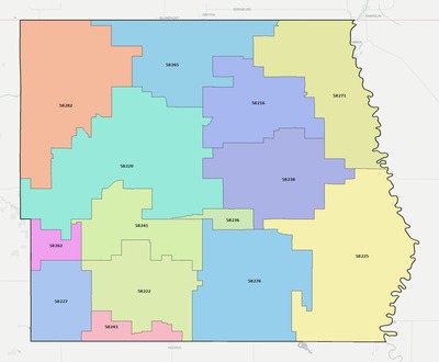 Pembina County ND ZIP code boundaries map