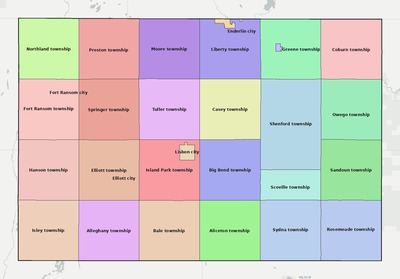 Ransom County ND townships and subdivisions map