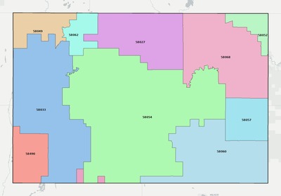 Ransom County ND ZIP code boundaries map