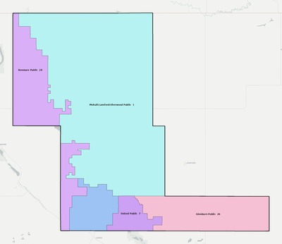 Renville County ND school district boundaries map