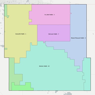 Rolette County ND school district boundaries map