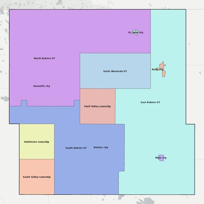 Rolette County ND townships and subdivisions map