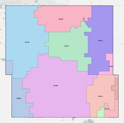 Rolette County ND ZIP code boundaries map