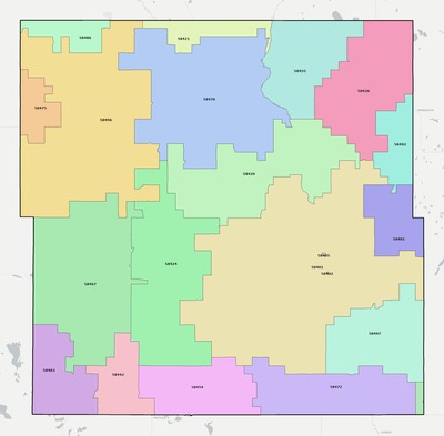 Stutsman County ND ZIP code boundaries map