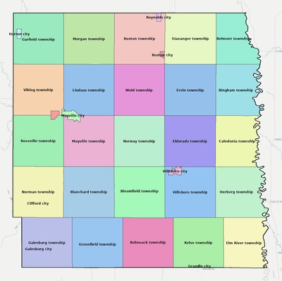 Traill County ND townships and subdivisions map