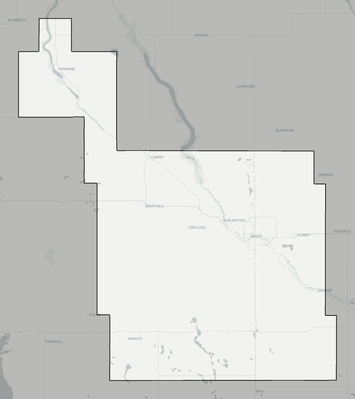 Ward County ND county basemap context
