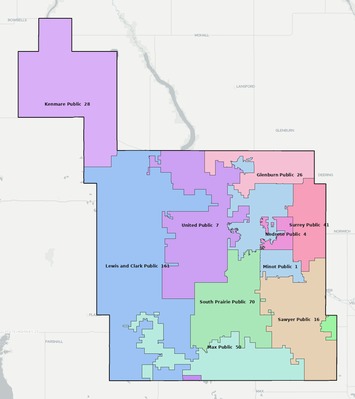 Ward County ND school district boundaries map