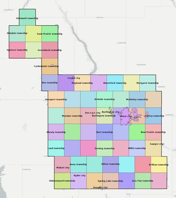 Ward County ND townships and subdivisions map