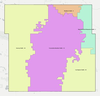 Wells County ND school district boundaries map