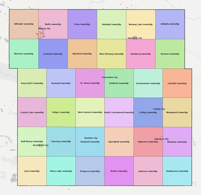 Wells County ND townships and subdivisions map