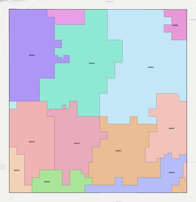 Adams County NE ZIP code boundaries map