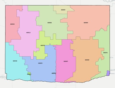 Buffalo County NE ZIP code boundaries map