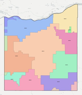 Butler County NE ZIP code boundaries map